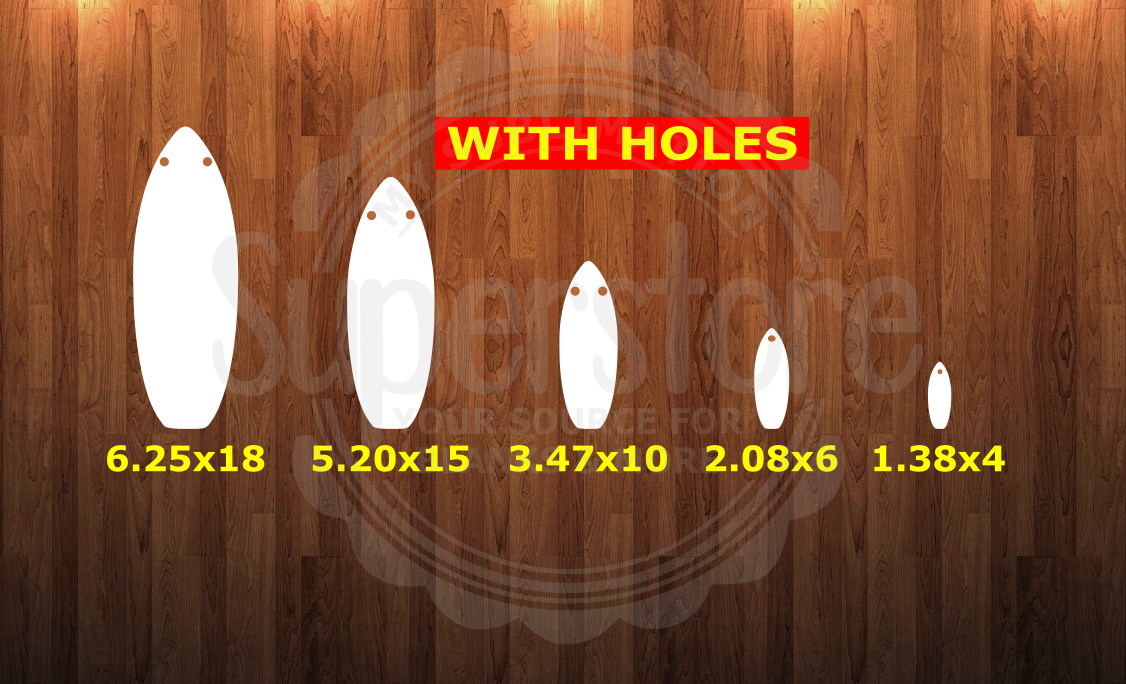 Surfboard WITH holes - 5 sizes to choose from - Sublimation Blank - 1 sided or 2 sided options