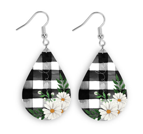 (Instant Print) Digital Download - Black plaid tear drop earring design