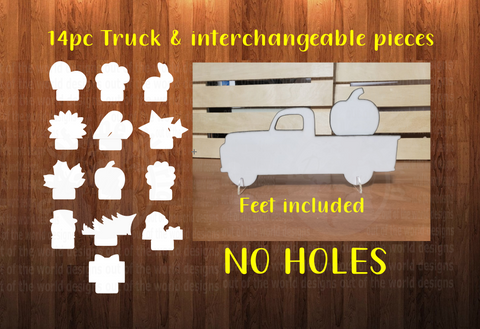 WithOUT Holes- Includes feet - Truck with interchangeable pieces ( you get all 14 pieces ) - Sublimation MDF