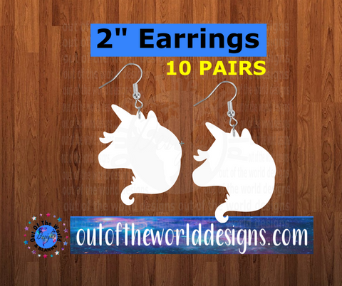 Unicorn head earrings size 2 inch - BULK PURCHASE 10pair