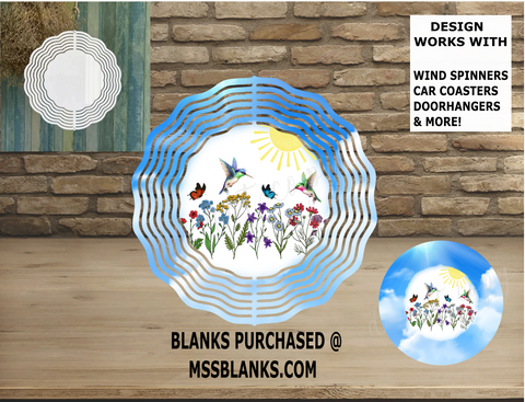 (Instant Print) Digital Download - Hummigbird floral round design