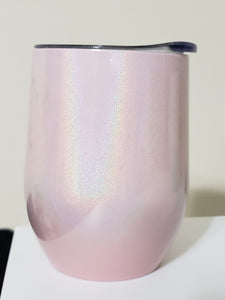 Pink shimmer Sublimation 12oz Stemless Wine Glass