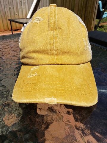 Yellow criss cross ponytail hat
